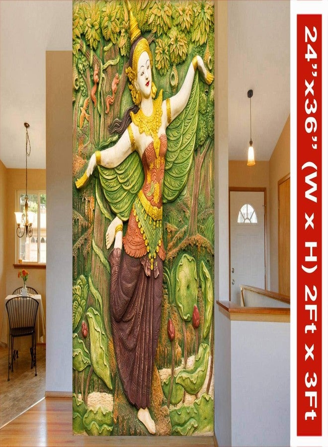 999STORE 3D Print Latest Door Living Room Bed Room Home Hall Wall Stickers Sheet roll Nature Wallpaper Green Trees and Dancing Angel Mural 3D Wallpaper (Vinyl Self Adhesive 24X36 Inches) NonW230840 - Image 3